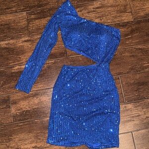Sparkling One-Shoulder Blue Dress